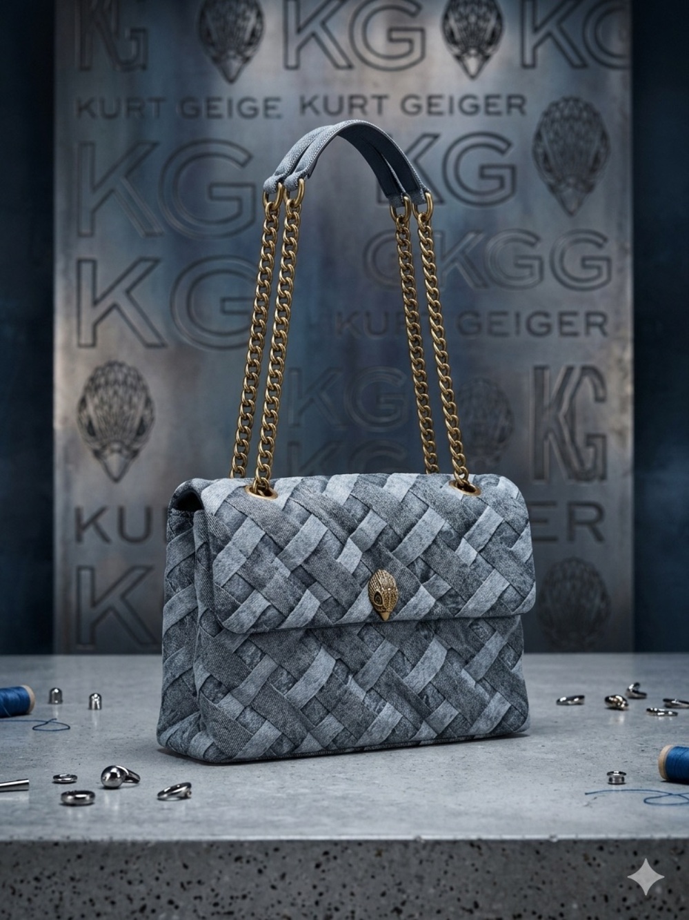 Kurt Geiger London Large Denim Kensington Soft Shoulder Bag-EUC